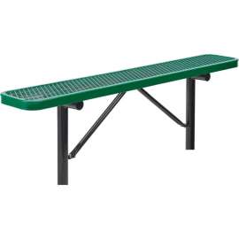 Global Industrial 6' Outdoor Steel Flat Bench, Expanded Metal, In Ground Mount, Green