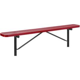 Global Industrial 8' Outdoor Steel Flat Bench, Expanded Metal, In Ground Mount, Red