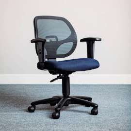 Mesh Office Chair With Mid Back & Adjustable Arms, Fabric, Blue