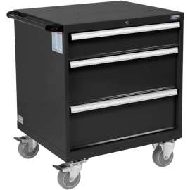 Mobile Modular Drawer Cabinet, 3 Drawers, w/Lock, 30"Wx27"Dx37"H, Black