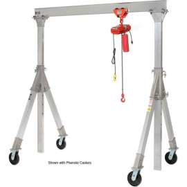 Adjustable Height Aluminum Gantry Crane, 10'W x 10'-12'6"H, Pneumatic Casters 1500 Lb