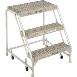 3 Step Aluminum Rolling Ladder, 24"W Grip Step, W/O Handrails - WLAR003245