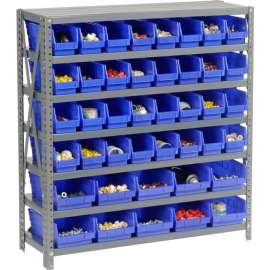 Steel Shelving with Total 42 4"H Plastic Shelf Bins Blue, 36x12x39-7 Shelves