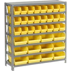 Steel Shelving - Total 36 4"H Plastic Shelf Bins Yellow, 36x12x39-7 Shelves