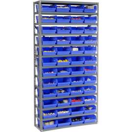 Steel Shelving with 48 4"H Plastic Shelf Bins Blue, 36x12x72-13 Shelves