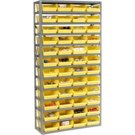 Steel Shelving with 48 4"H Plastic Shelf Bins Yellow, 36x12x72-13 Shelves