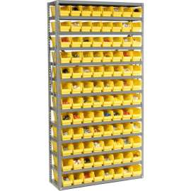 Steel Shelving with 96 4"H Plastic Shelf Bins Yellow, 36x12x72-13 Shelves