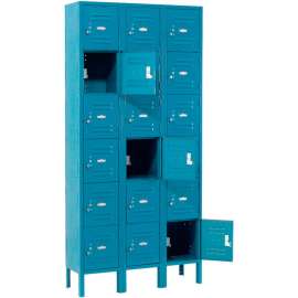Global Industrial 6-Tier 18 Door Box Locker, 12"W x 12"D x 12"H, Blue, Assembled