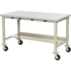 Global Industrial 72 x 30 Mobile Production Workbench - Power Apron, Laminate Safety Edge Tan