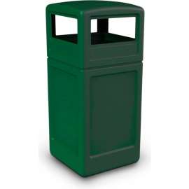 PolyTec Square Waste Container with Dome Lid, Green, 42-Gallon