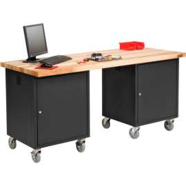 Global Industrial 72 x 30 Mobile Pedestal Computer Workbench - Maple Square Edge - Black