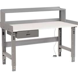 Global Industrial Workbench w/ ESD Square Edge Top, Drawer & Riser, 60"W x 30"D, Gray
