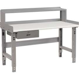 Global Industrial Workbench w/ Laminate Safety Edge Top, Drawer & Riser, 72"W x 36"D, Gray