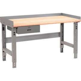 Global Industrial 48 x 36 Adj Height Workbench w/Drawer, Gray- Maple Safety Edge Top