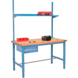 Global Industrial 96x36 Production Workbench Maple Square Edge - Drawer, Upright & Shelf BL