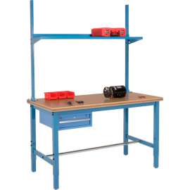 Global Industrial 72x36 Production Workbench Shop Top Safety Edge - Drawer, Upright & Shelf BL