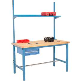 Global Industrial 96x36 Production Workbench Birch Square Edge - Drawer, Upright & Shelf BL