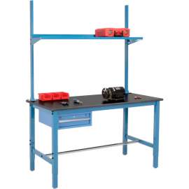 Global Industrial 60x36 Production Workbench Phenolic Safety Edge - Drawer, Upright & Shelf BL