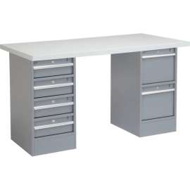 Global Industrial 96 x 30 Pedestal Workbench - 6 Drawers, Plastic Laminate Square Edge - Gray