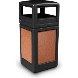 PolyTec  Square Waste Container with Dome Lid - Black with Sedona Stone Panels, 42-Gallon