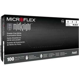 Ansell MidKnight MK-296 Nitrile Powder Free Disposable Gloves, 4.7 Mil, Black, XL, 100/Box