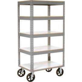 Global Industrial Boltless Shelf Truck w/5 Shelves & Rubber Casters, 36"L x 18"W x 68"H, Gray