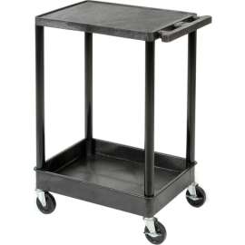 Luxor TC21 Flat Top Shelf 2 Shelf Plastic Cart 32x24 4" Casters 400 Lb.