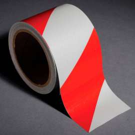 INCOM Safety Tape Reflective Striped Red/White, 3"W x 30'L, 1 Roll
