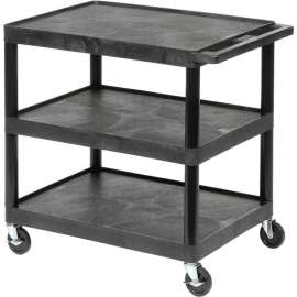 Luxor Plastic Utility Cart w/3 Shelves, 300 lb. Capacity, 32"L x 24"W x 33-1/2"H, Black