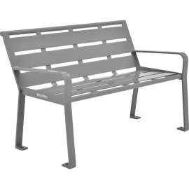 Global Industrial 4' Outdoor Horizontal Steel Slat Park Bench w/ Back, Gray