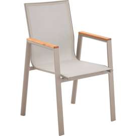 Global Industrial Outdoor Sling Armchair with Teakwood Armrests, Tan
