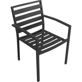 Global Industrial Aluminum Slatted Dining Armchair, Black, 4 Pack