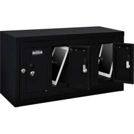 Global Industrial 4-Door Device Locker With Key Lock, 28-1/2"W x 11-1/4"D x 15-5/8"H, Black