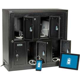 Global Industrial 8-Door Charging Locker With Key Lock, 28-1/2"W x 11-1/4"D x 28-1/2"H, Black