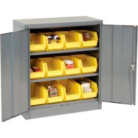 Locking Storage Cabinet w/ 12 Yellow Bins, 99 lbs. Weight, 36"W x 18"D x 42"H