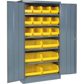Locking Storage Cabinet 36x18x72 - 18 YL Shelf Bins & 5 Shelves Unassembled