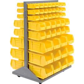 Global Industrial Mobile Floor Rack w/ 48(C), 24(D), 24(F) Yellow Bins, 36"W x 25-1/2"D x 55"H