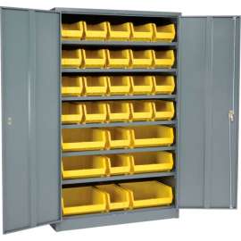 Locking Storage Cabinet 48x24x78, 29 YL Stacking Bins, 6 Shelves Unassembled