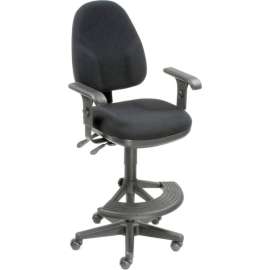 Interion Work Stool With Arms - Fabric - 180° Footrest - Black