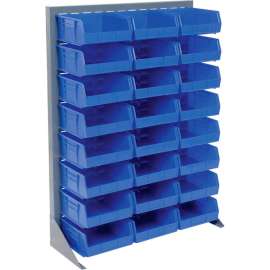 Global Industrial Singled Sided Louvered Bin Rack w/ 24(G) Blue Bins, 36"W x 15"D x 50"H