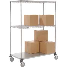 Nexel Open Sided Wire Stock Picker Truck w/3 Shelves, 800 lb. Capacity, 60"L x 24"W x 69"H