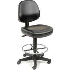 Interion Vinyl Task Stool, 360° Footrest, Black