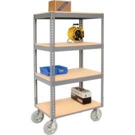 Global Industrial Boltless Shelf Truck, 4 Shelves, Pneumatic Casters, 36"L x 18"W x 68"H, Gray