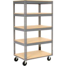 Global Industrial Boltless Shelf Truck, 5 Shelves, Poly Casters, 36"L x 18"W x 65"H, Gray