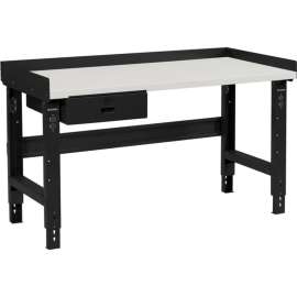 Global Industrial 48 x 36 Adj Height Workbench w/Drawer, Black- Plastic Laminate Square Top