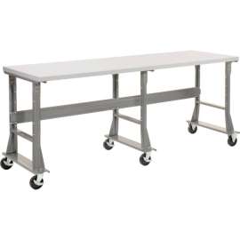 Global Industrial 96 x 30 Mobile Fixed Height Flared Leg Workbench - Laminate Square Edge Gray