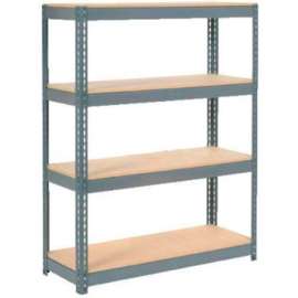 Extra Heavy Duty Shelving, Wood Deck, 4 Shelves, 48"Wx24"Dx72"H, Gray