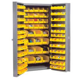 Storage Cabinet w/ 136 Yellow Bins, Assembled, 417 lbs. Weight, 38"W x 24"D x 72"H