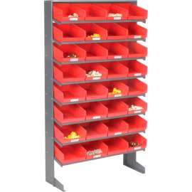 Global Industrial 8 Shelf Floor Pick Rack - 32 Red Plastic Shelf Bins 8 Inch Wide 33x12x61