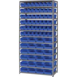 Steel Shelving - Total 72 4"H Plastic Shelf Bins Blue, 36x18x72-13 Shelves